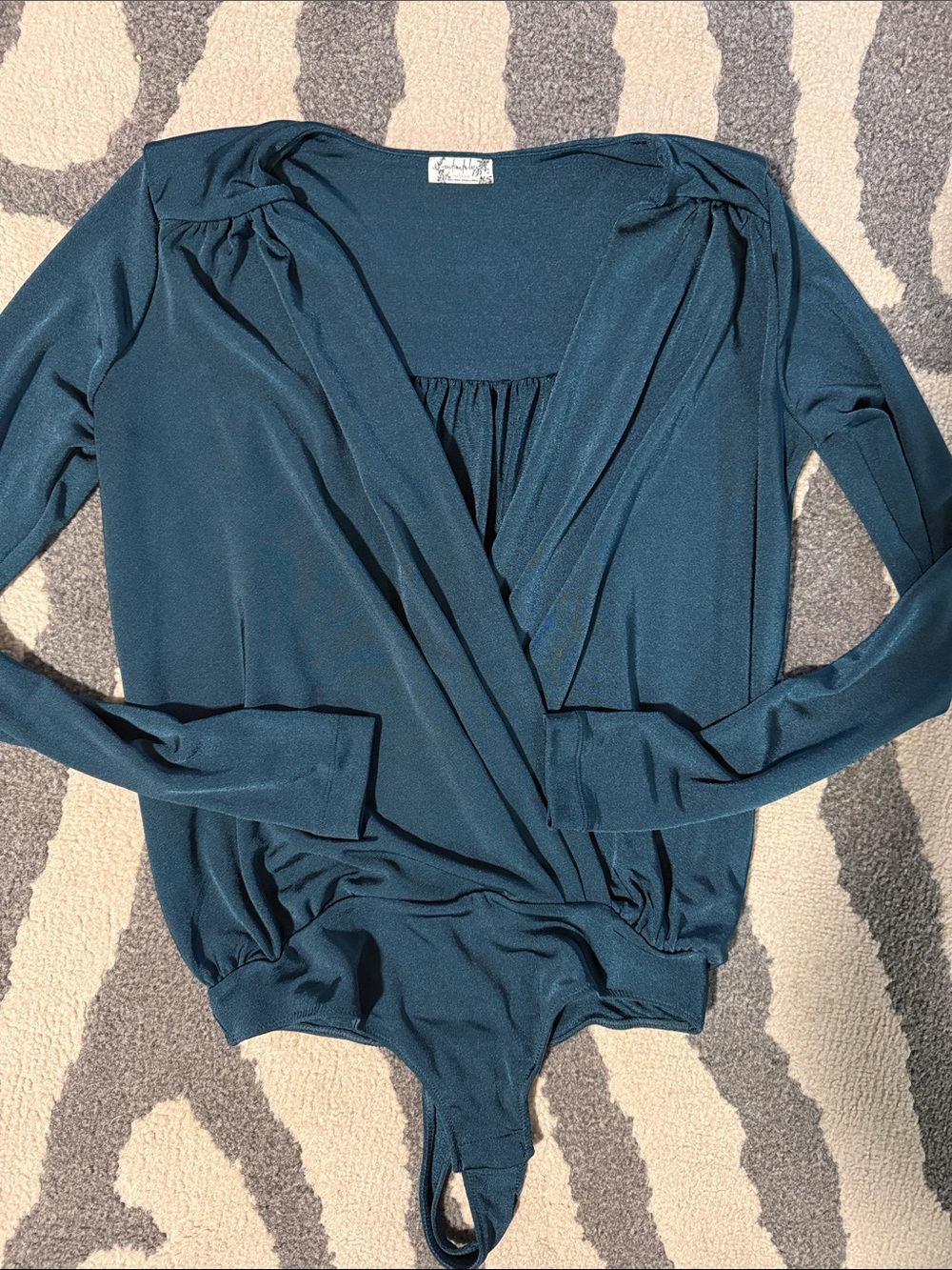 Free People Teal Green Wrap-Front Long-Sleeve Bodysuit